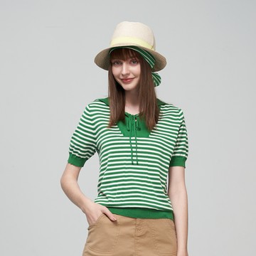 CLL巧玲瓏 海軍領條紋綁帶針織上衣 2298101