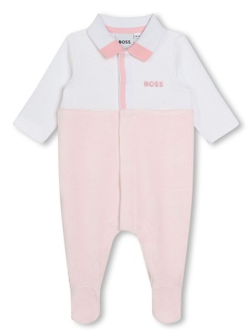 BOSS Kidswear - logo-embroidered ribbed velvet pajamas - kids - pure cotton/Polyester - 9 - Pink