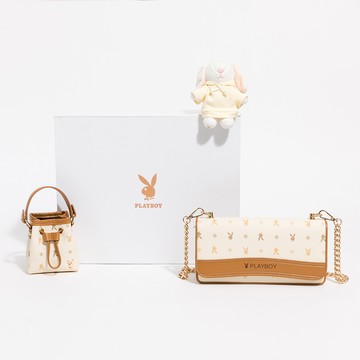 【官網獨家】PLAYBOY - 官網限定禮盒組(鏈帶包+迷你水桶包) Happiness系列 - 磚橙色/542-7403-26-7