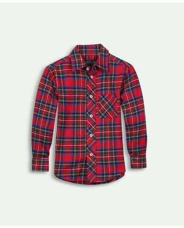 Brooks Brothers Boys Flannel Holiday Plaid Sport Shirt | Red | Size 10