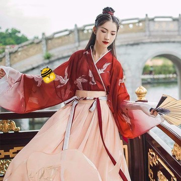 台灣出貨💯漢服 全套齊腰襦裙仙鶴超仙裙子 古裝衣服 古風套裝 改良漢服免運