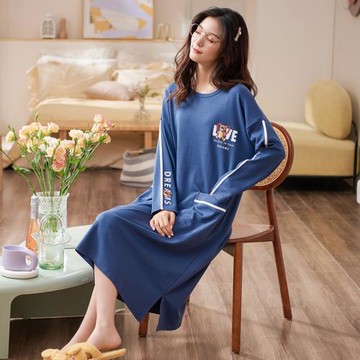 2025年新款秋季睡裙女春秋天純棉長袖中長款甜美休閑寬松大碼睡衣