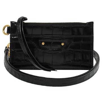 BALENCIAGA 巴黎世家 655246 Neo classic烙印LOGO斜背/頸掛式零錢卡包.黑
