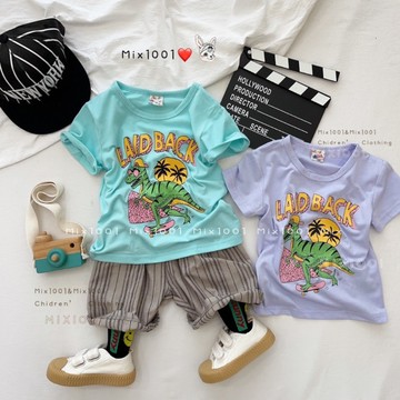 🌈✨mix1001❤️嘻哈恐龍滑板印圖上衣✨兒童熱帶恐龍上衣 5-17