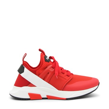 Tom Ford - Red Canvas, White And Black Leather Alcantara Sneakers