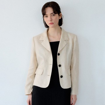 韓國姊妹淘，基本款亞麻短外套 - 米色