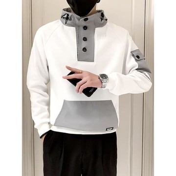 連帽衛衣男2025新款秋冬季拼色套頭帽衫打底上衣韓版加絨修身外套