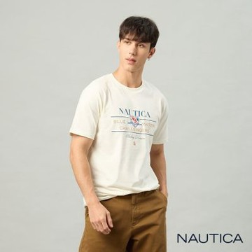Nautica 官方旗艦 男裝 徽章印花純棉短袖上衣-白色