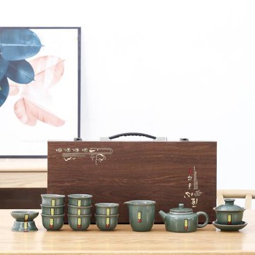 熱賣高檔功夫茶具套裝家用陶瓷汝窯哥窯復古商用高檔會客伴手禮品