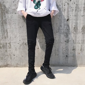 FINDSENSE H1夏季 日本 新款 黯黑 水洗 顯瘦顯高 針織長褲  潮男 氣質 寬鬆休閒長褲  休閒褲 潮男褲子