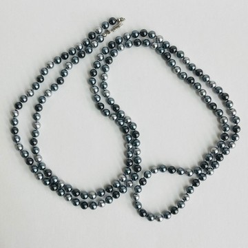玻璃珍珠三種配戴方式全結長項鍊／6mm 約 120cm／灰 mix／made in japan
