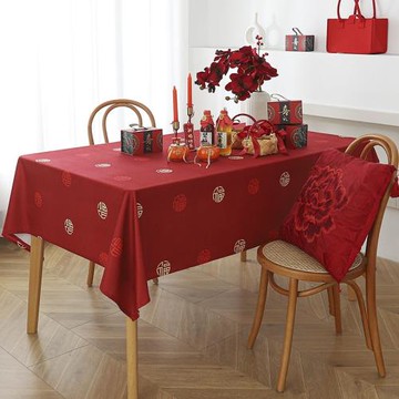 生辰壽辰紅色福字桌布新年過年喬遷之喜裝飾餐布圓桌方桌喜慶蓋布
