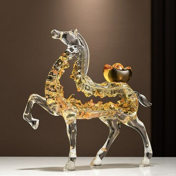 ??快速出貨?? 附發票 透明招財馬上有錢擺件輕奢高檔客廳電視柜酒柜裝飾品喬遷新居禮品