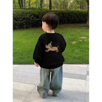 兒童小狗印花上衣秋冬新款寶寶洋氣加絨加厚內搭圓領衛衣男童春秋