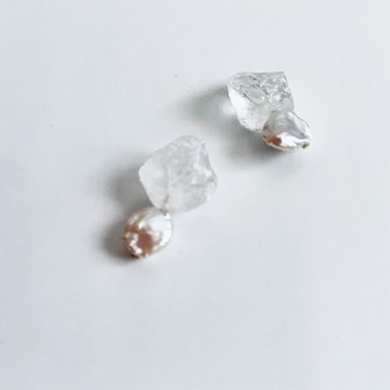 不規則切割水晶與珍珠耳針（耳夾）