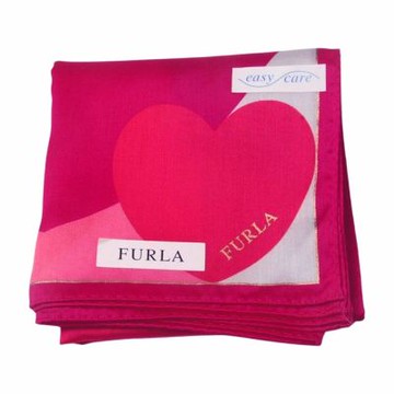 FURLA 經典品牌字母LOGO紅色愛心幾何圖騰帕領巾(50CM)