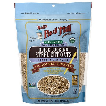 Bob's Red Mill, 有機速煮鋼切燕麥，全穀物，1 磅 6 盎司（624 克）