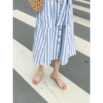 四幕2025年新款百搭一字帶透明涼鞋女仙女風學生粗跟中跟夏季女鞋