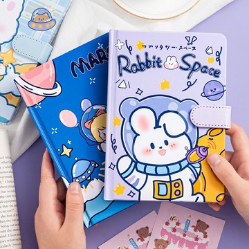 宇宙熊兔手賬本可愛少女心韓國小清新簡約ins風日記本簡約文藝精致日系方格網格手帳本隨身個性網紅創意筆記