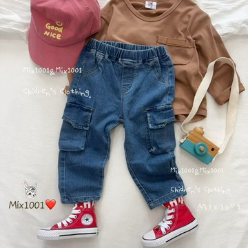 🌈✨mix1001切角翻蓋造型立體口袋牛仔褲✨兒童側造型口袋牛仔褲5-17