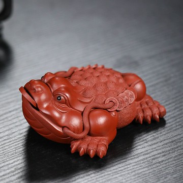 宜興紫砂茶寵金蟾擺件招財三足蟾蜍可養茶具茶桌配件雕塑陶瓷批發myg7251