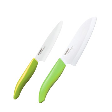 【KYOCERA 京瓷】日本京瓷 陶瓷刀水果刀11cm+14cm+雙面砧板超值三件組(原廠總代理)