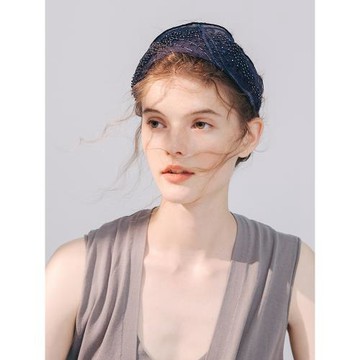 shes茜子霧夜浮光原創手工釘珠網紗寬發箍簡約百搭頭箍發卡頭飾