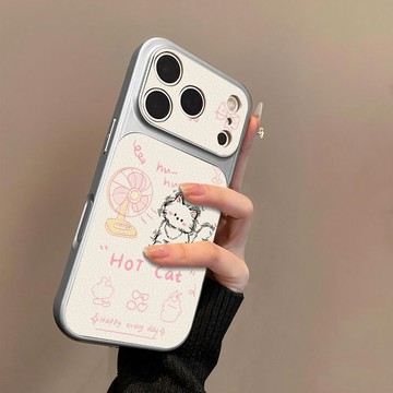 吹風小貓適用蘋果17手機殼小羊皮蘋果16保護套15新14外殼13/12