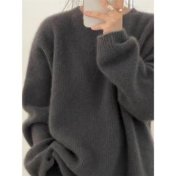 深灰色毛衣女秋冬內搭高級感套頭羊絨打底衫慵懶軟糯浣熊絨羊毛衫