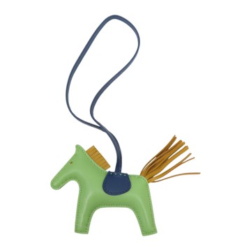 【二手名牌BRAND OFF】HERMES 愛馬仕 綠/棕/藍色 Agneau milo羊皮 RODEO PM 小馬 吊飾 Z刻