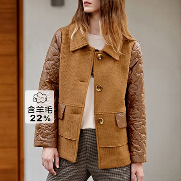 ILEY伊蕾 羊毛針織花朵絎縫鋪棉外套(咖色；M-XL)1234024213