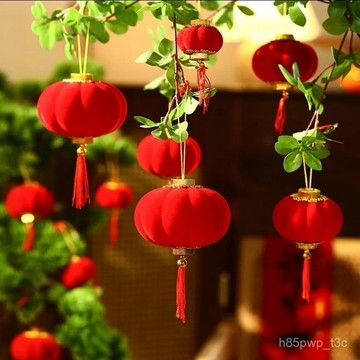 🔥臺灣24H🔥【植絨燈籠掛飾🏮30入】2026 蛇年 新年 春節 陽臺 大門 過年 喜慶 綠植裝飾品 掛飾 小燈籠 迷你