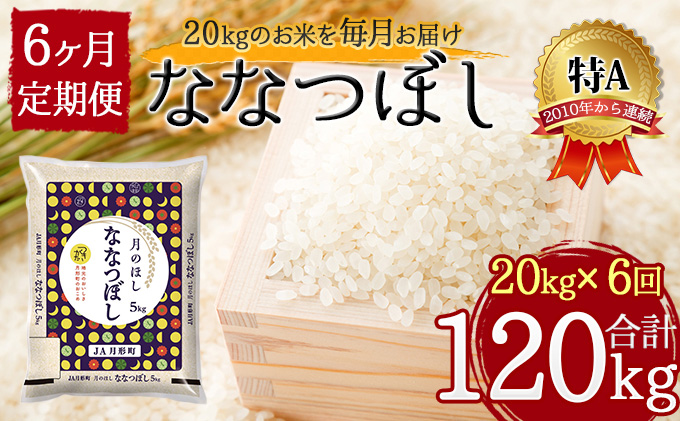 北海道 定期便 6ヵ月連続6回 令和5年産 ななつぼし 5kg×4袋 特A 精米 米 白米 ご飯 お米 ごはん 国産 ブランド米 おにぎり ふっくら 常温 お取り寄せ 産地直送 送料無料