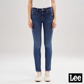Lee 418 彈性中腰修身窄管牛仔褲 女 中深藍洗水 LL220324270