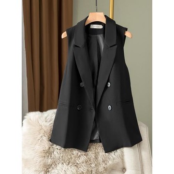 馬甲女潮流時尚春秋背心大碼洋氣時髦百搭寬松黑色無袖西裝馬夾潮