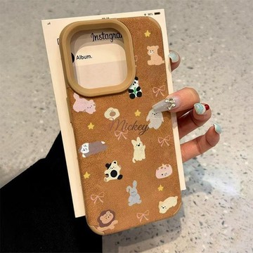 蝴蝶結小動物適用iPhone16手機殼蘋果15卡通14Promax翻毛皮13潮殼