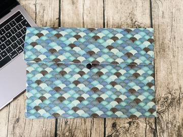 英國製作 彩藍和風花型圖案 電腦保護套 筆電包 客製尺寸