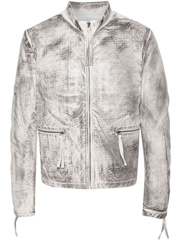 KANGHYUK - abstarct-print biker jacket - men - Polyurethane/Polyester - XL - White