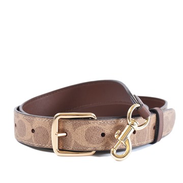 COACH 緹花LOGO防刮皮革雙面用背帶-焦糖色