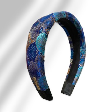 立體髮箍 湛藍錦浪 織錦緞 luxury brocade padded headband