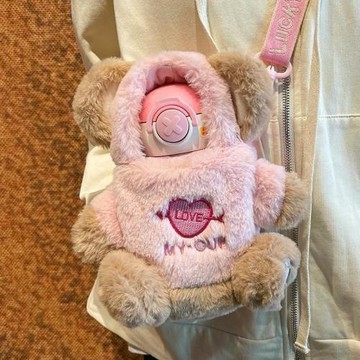 高顏值毛絨杯套網紅少女316不銹鋼保溫杯兒童保溫水杯子男女學生