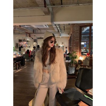 2025冬季新款環保狐貍毛皮草外套女款V領網紅毛毛大衣年輕款時尚