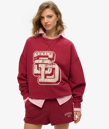 Superdry Women's Athletic Essentials Relaxed Flock Crew Sweatshirt Red Size: 8