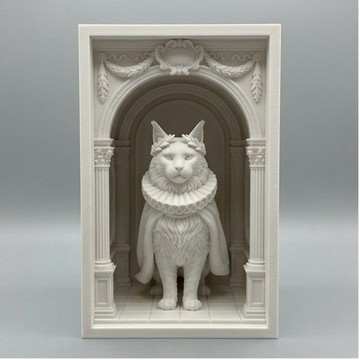 貓 (緬因貓) 3D 列印 書擋擺飾 白色 PLA 書架裝飾