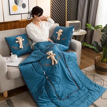 預購【家寵LOVEHOME】 LOVEHOME 立體小熊娃娃抱枕被 抱枕兩用被 頭枕 抱枕 棉被 床頭 靠墊 娃娃 睡覺枕頭 床上抱枕 - 深藍