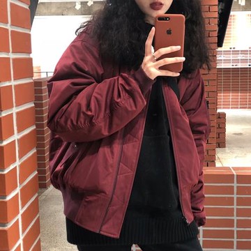 紅色棉服外套女冬季復古bf寬松羽絨棒球服短款飛行員夾克加厚棉衣