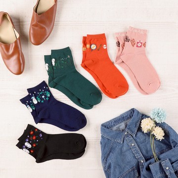 真愛日本 宮崎駿 吉卜力 刺繡半筒襪 無臉男 卡西法 樹精 龍貓 魔女宅急便 裸襪 卡通襪 襪子 學生