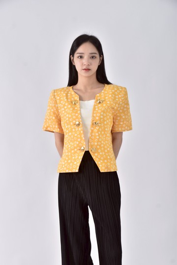 (M) givenchy硬挺墊肩黃色短袖上衣