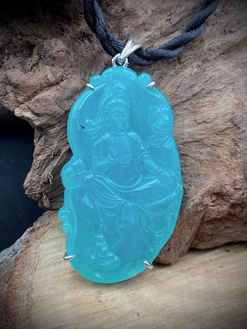 Lubar慢慢編織 台灣藍寶(觀世音雕件) 925鑲臺 (玻璃質)