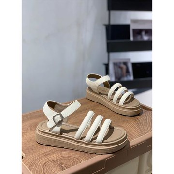 厚底羅馬涼鞋女2025夏季新款露趾休閑英倫風沙灘鞋百搭一字扣帶鞋